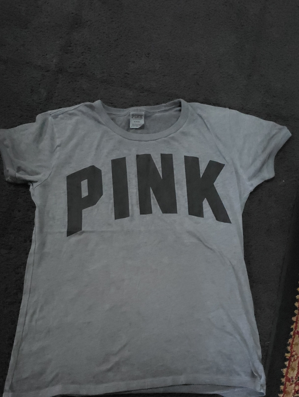New PINK Victoria Secret Soft Graphic Tee in Light Gray Black Logo Size M Light